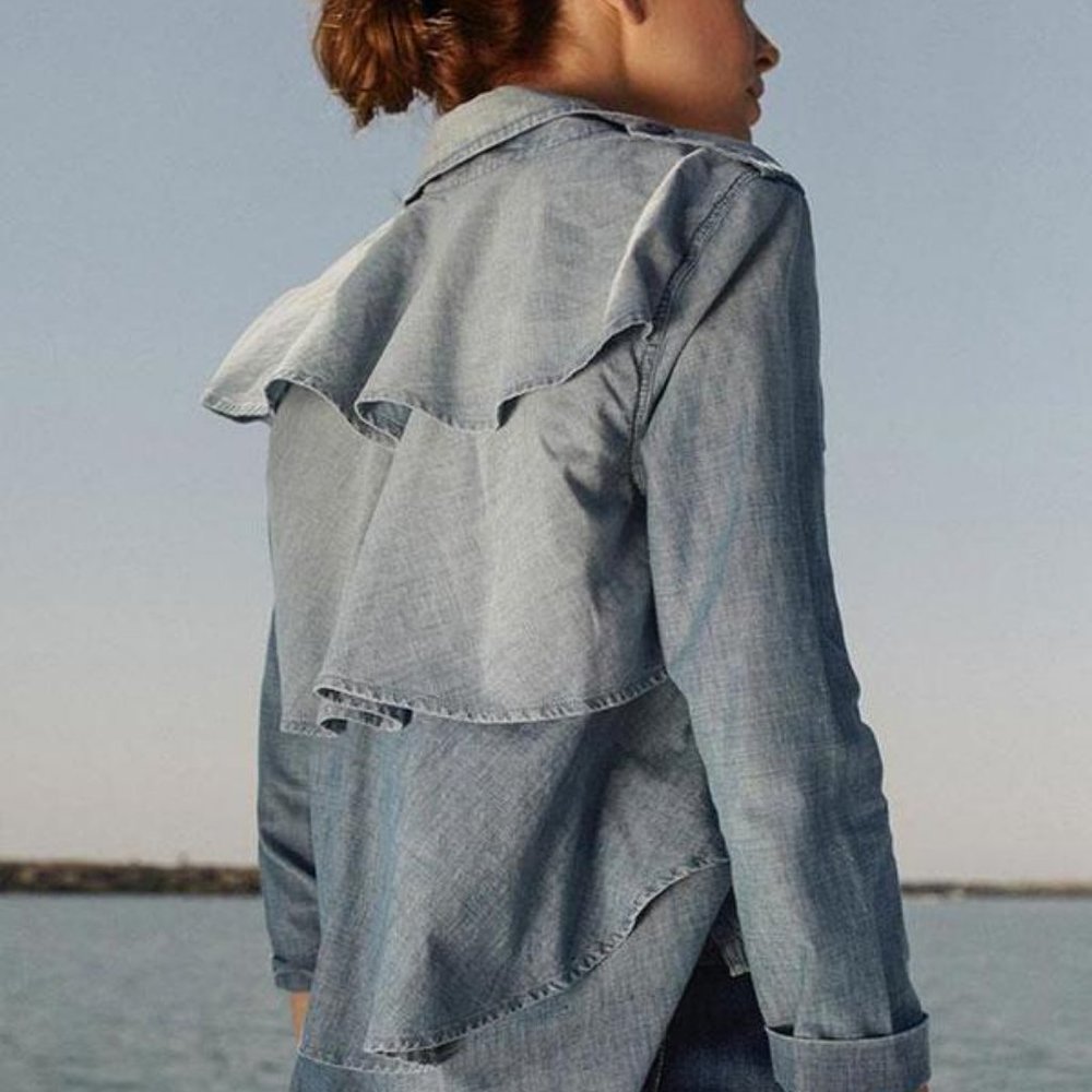 AMO Ruffle Back Army Jacket in Chambray Denim Jean - Picture 6 of 6
